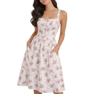 And Now This Milkmaid Cream Floral Corset Midi Dress Size S